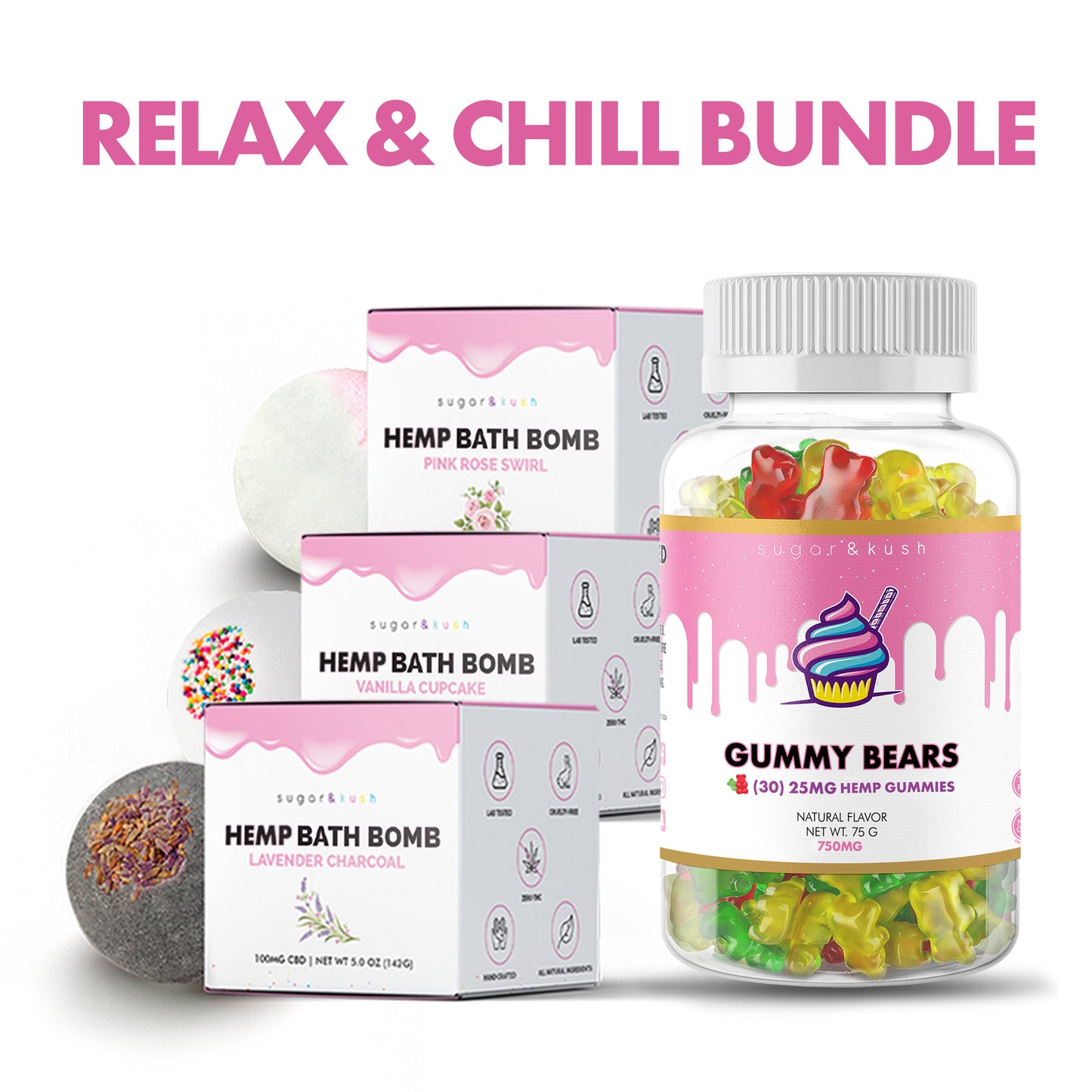 "Relax & Chill Bundle" - Bath Bomb Variety Pack + Gummies